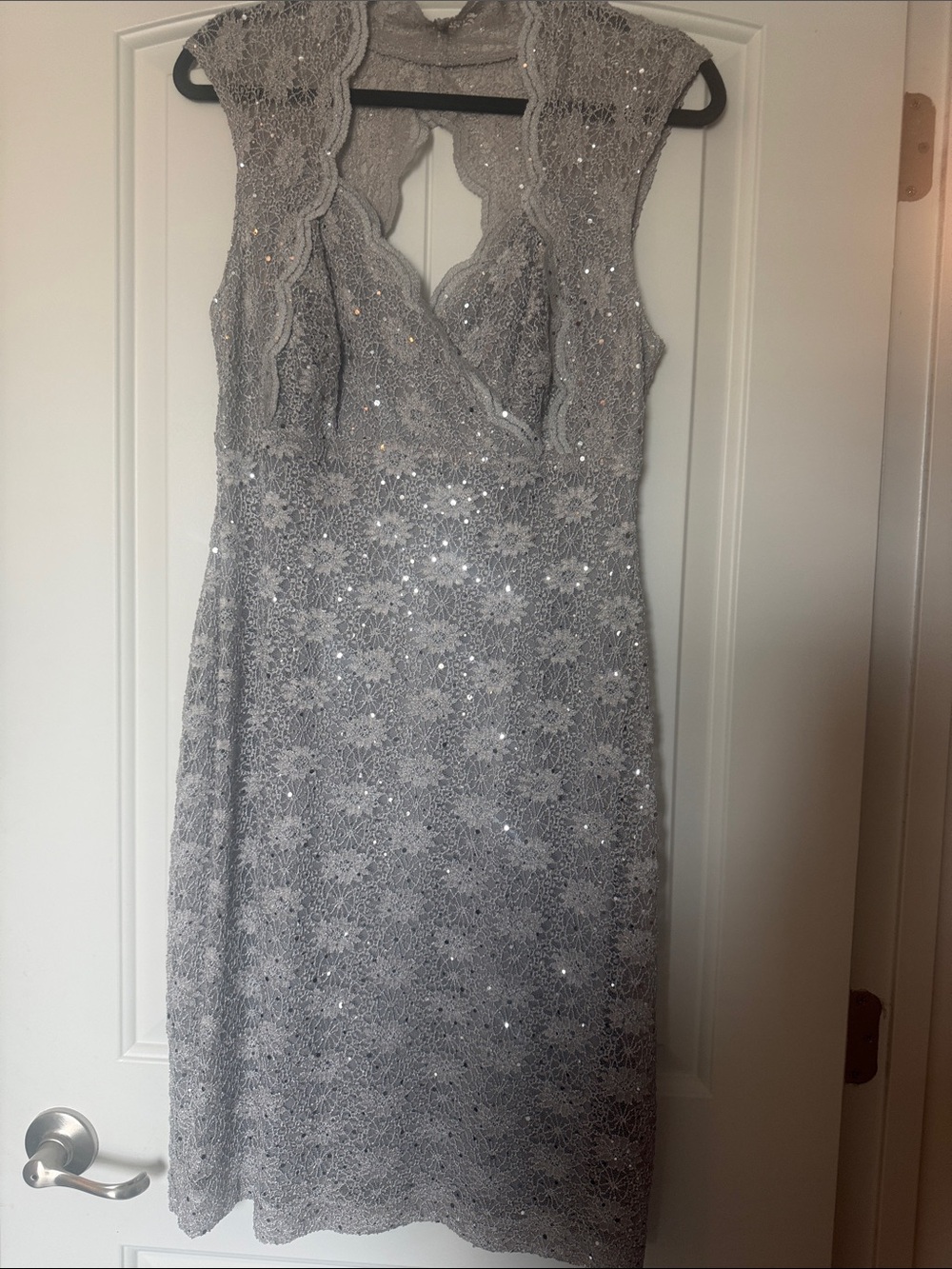 connected apparel Silver Lace Sequin Midi Dress